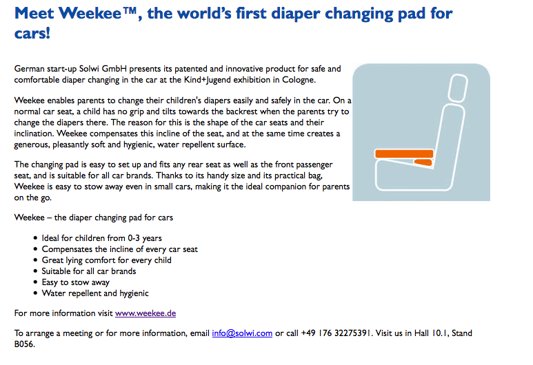, Nursery Online: Meet Weekee™, the world’s first diaper changing pad for cars!, Weekee